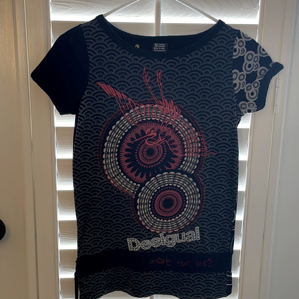 DESIGUAL Short-Sleeved Hip-Tie Decorated Tee